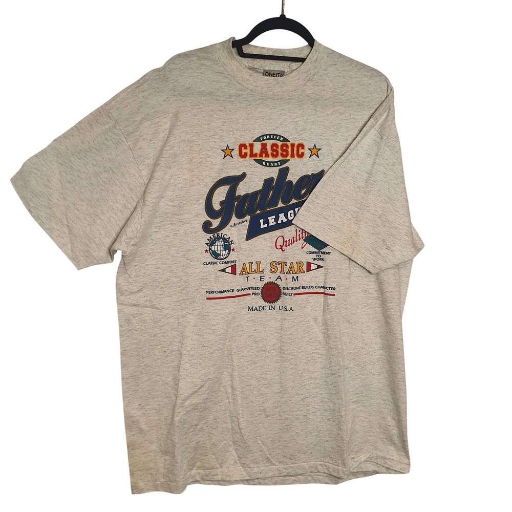 Vintage Oneita Power-T Father League All Star Team T-Shirt XXL‎ Gray Made in USA
